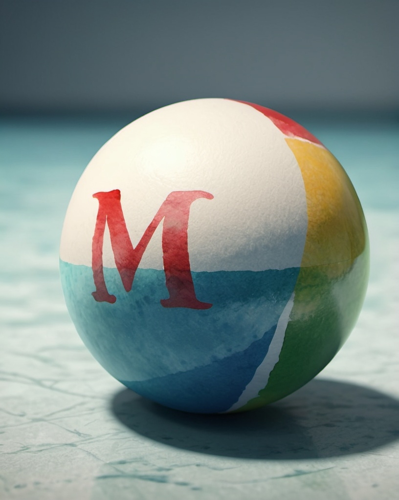 Prompt: create me an single realistic type Using the letter M watercolor  pool ball with high resolution 300 dpi  