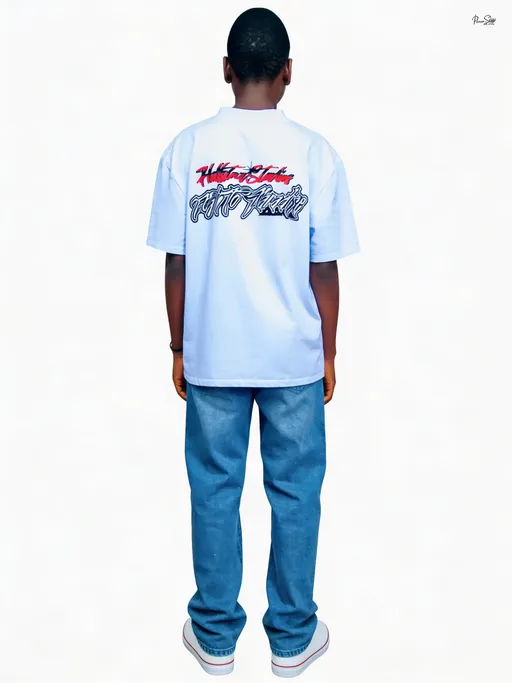 Prompt: The images Image1, Image2, Image3, Image4 represent the character. the character's clothing is Image5. 生成角色背面上半身视图。 需要包含角色完整的头部，保持自然站立姿势，双臂自然下垂。使用纯白色背景。确保上半身完整呈现，符合人体比例。