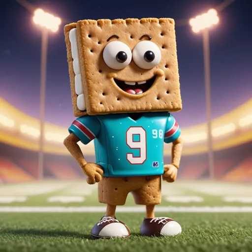 Prompt: A graham cracker wearing a football jersey.