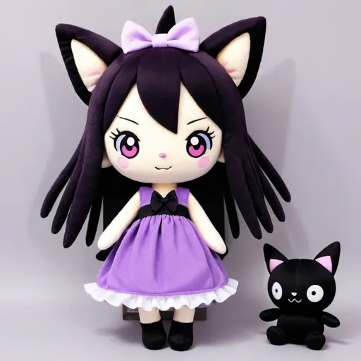 Prompt: kuromi wearing purple dress plushie in
hand