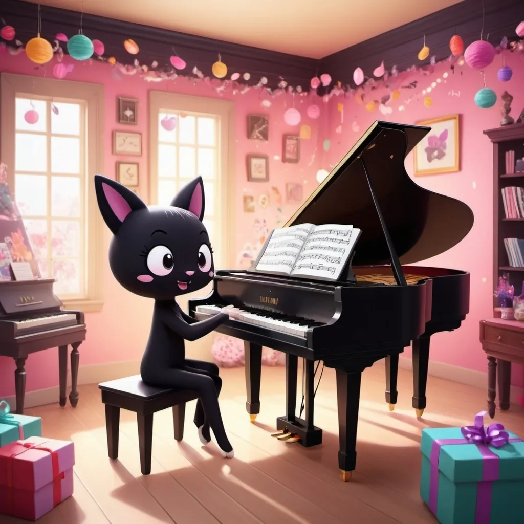 Prompt: kuromi playing piano