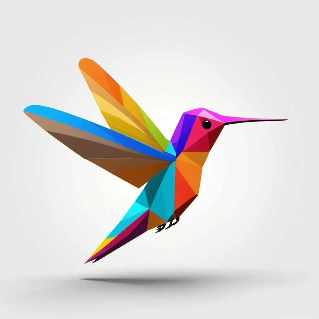 Prompt: Genera una imagen en png, de un colibri de varios colores tipo hecho de figuras geometricas animación 2d con fondo blanco,