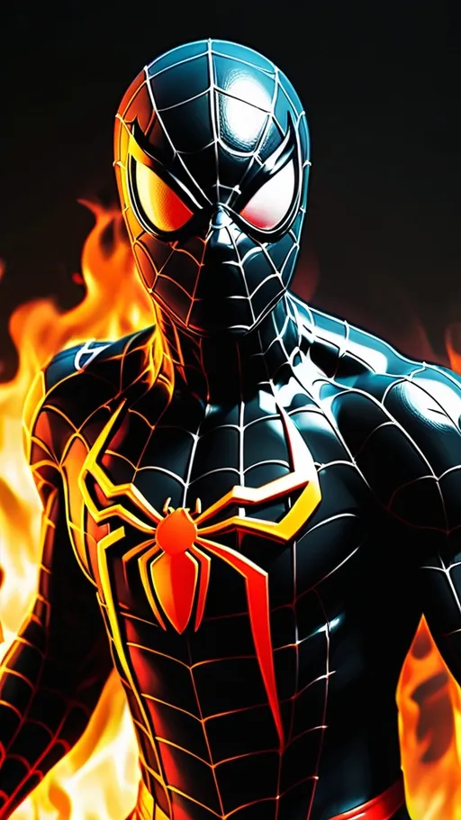 Prompt: On fire black spider man