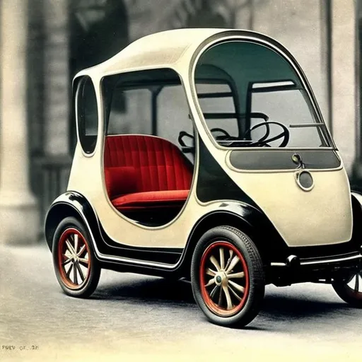 Prompt: A modern microcar as it would have looked like in 1910, in color.