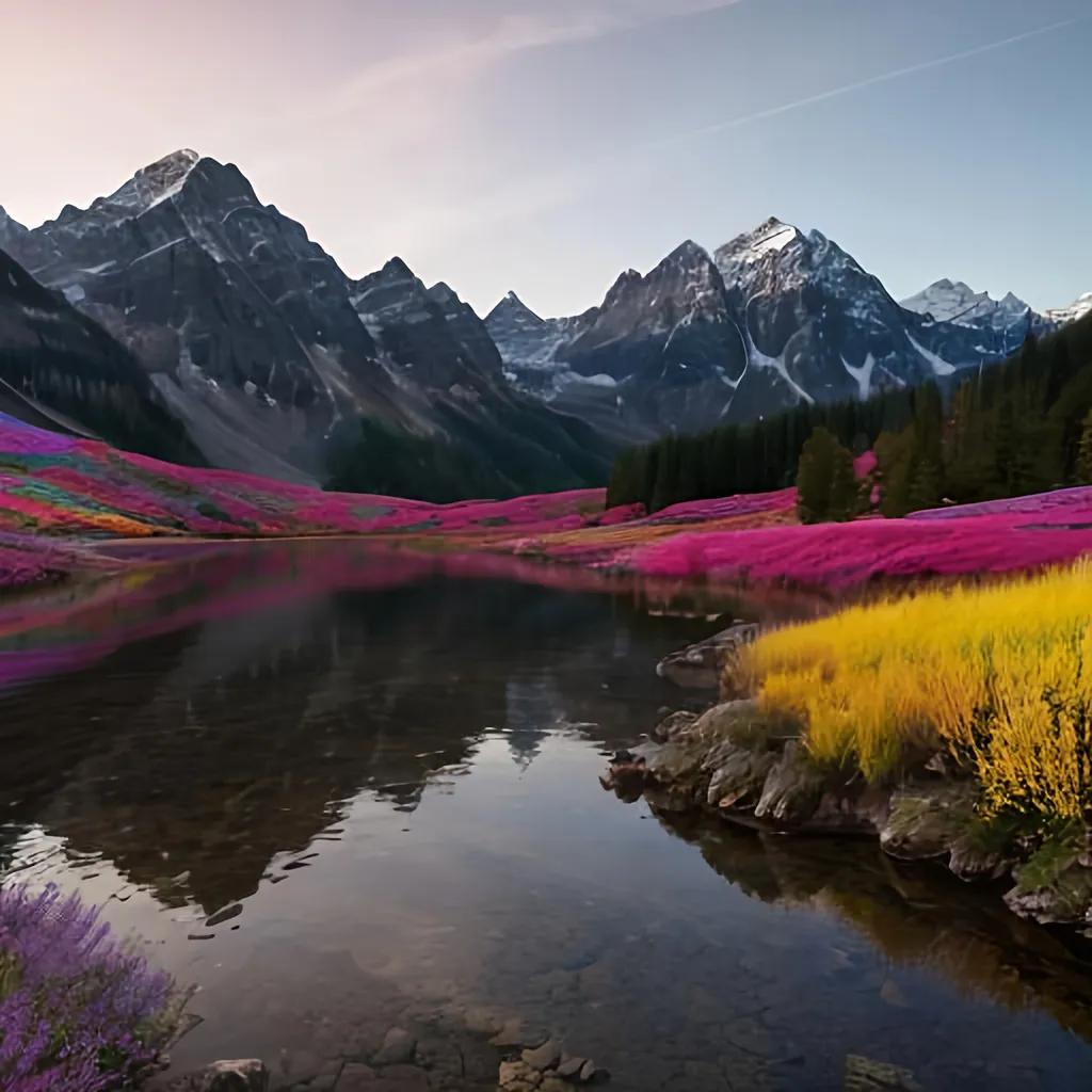 Prompt: A colorful and beautiful landscape for a wallpaper, 8K, photorealistic