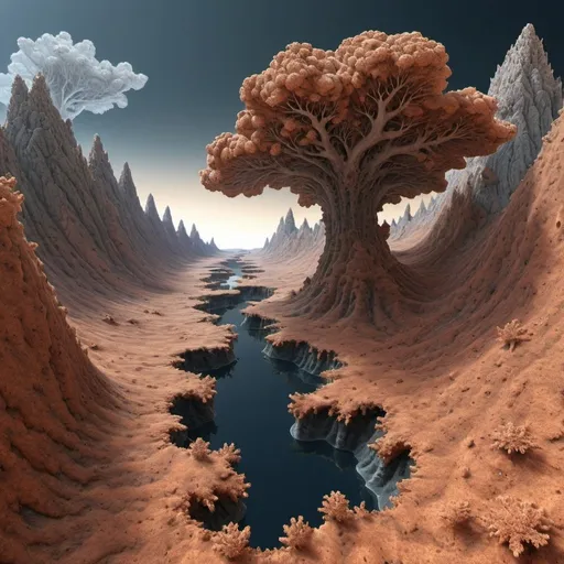 Prompt: Photorealistic landscape based on the Mandelbrot set.
