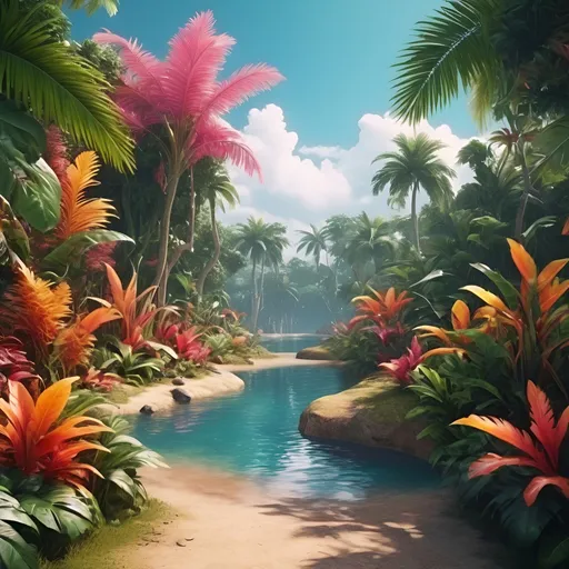 Prompt: A colorful and beautiful subtropical landscape for a wallpaper, 8K, photorealistic