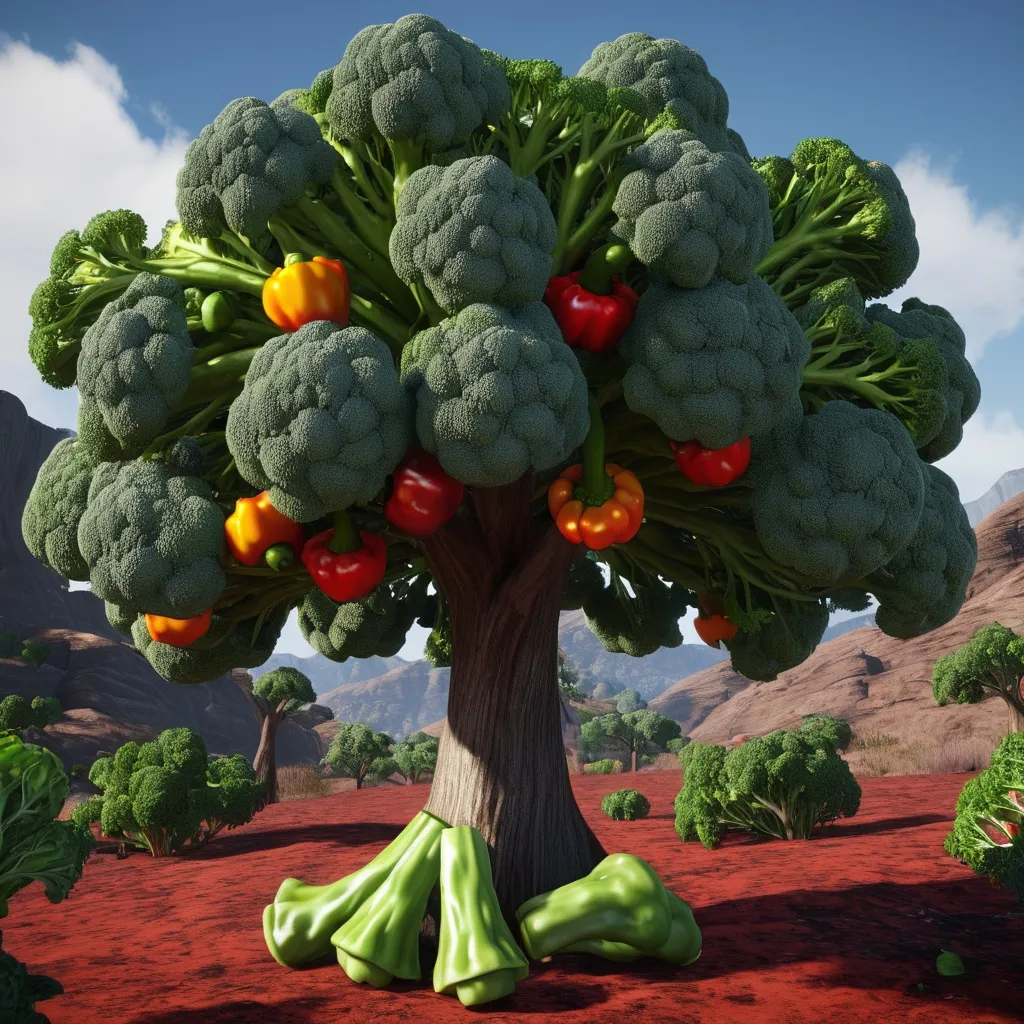 Prompt: A broccoli tree bearing pepper fruits, unreal engine