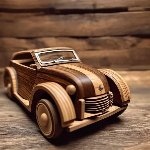 Prompt: Wooden microcar with a vintage design, detailed wood grain textures, rustic craftsmanship, high quality, vintage, handcrafted, wooden vehicle, detailed carvings, retro, natural tones, warm lighting