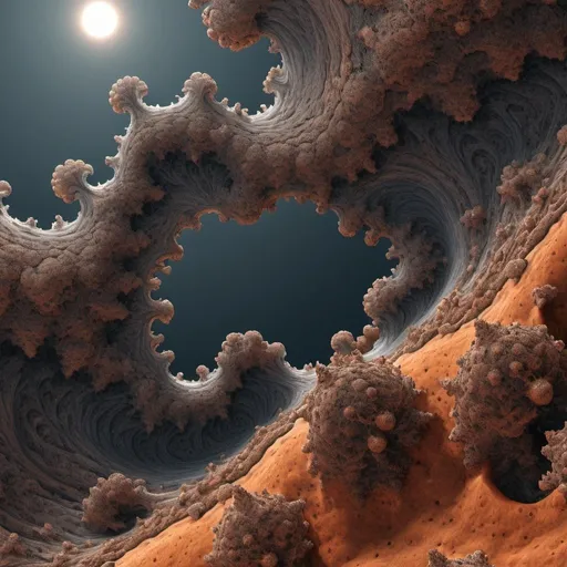 Prompt: Photorealistic landscape based on the Mandelbrot set.