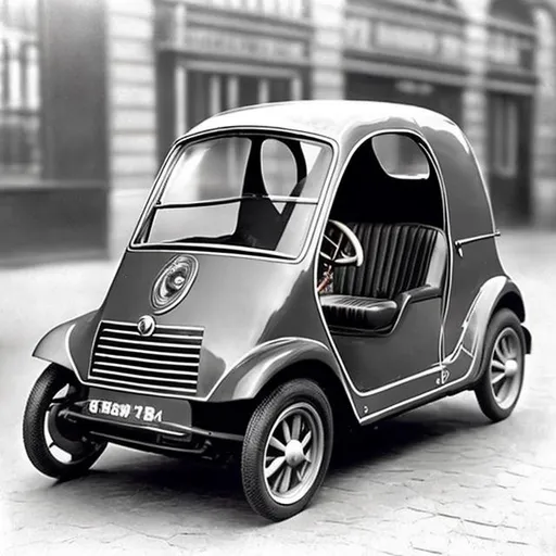 Prompt: A modern microcar as it would have looked like in 1910, in red color.