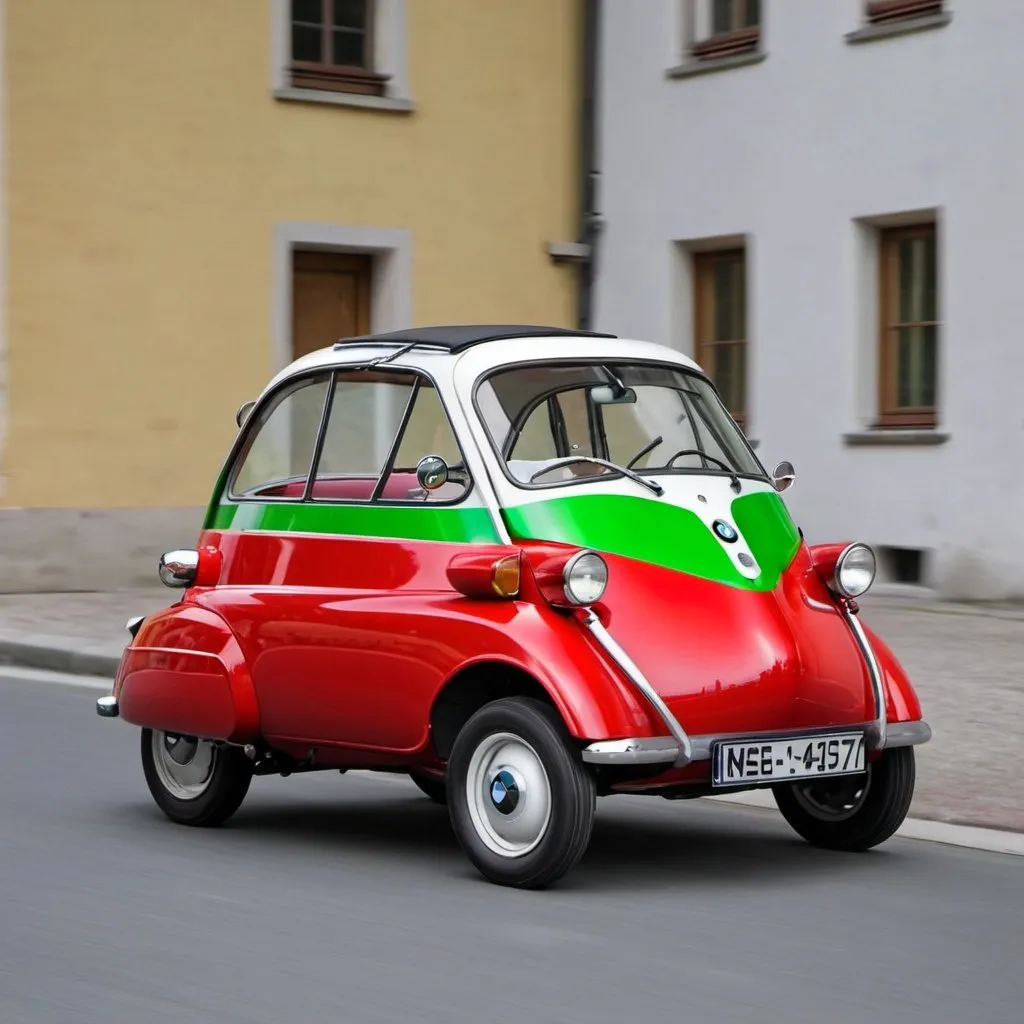 Prompt: BMW Isetta in red and green