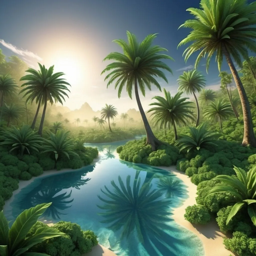 Prompt: Beautiful tropical landscape based on complex fractals. 