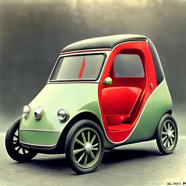 Prompt: A modern microcar as it would have looked like in 1910, vivid colors.