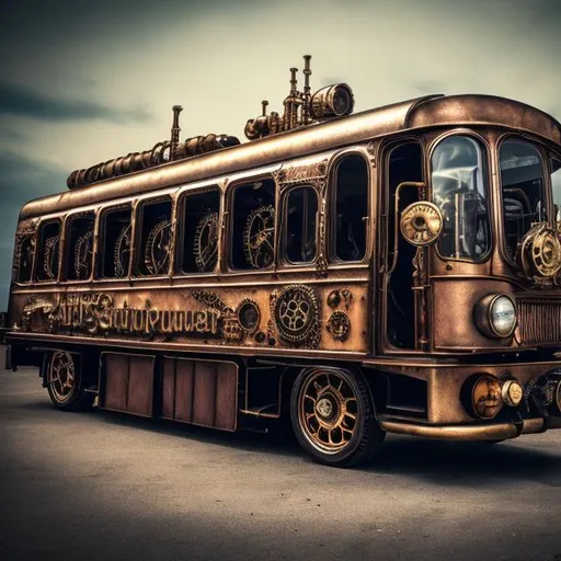 Prompt: Steampunk MC Pacer, detailed brass and copper components, vintage leather interior, high quality, 4k, ultra-detailed, steampunk, vintage, antique, metallic tones, intricate gears and cogs, old-fashioned gauges and dials, atmospheric lighting