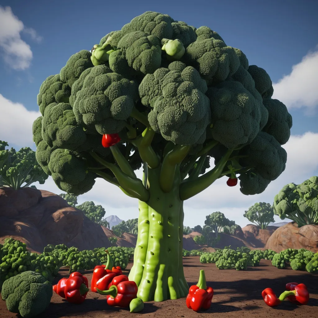 Prompt: A broccoli tree bearing pepper fruits, unreal engine