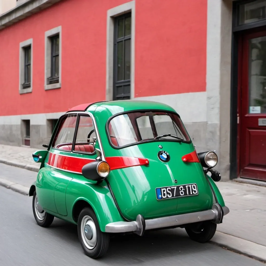 Prompt: BMW Isetta in red and green