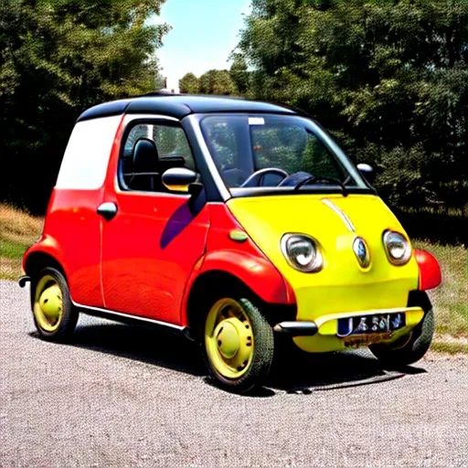 Prompt: A modern microcar as it would have looked like in 1910, vivid colors.