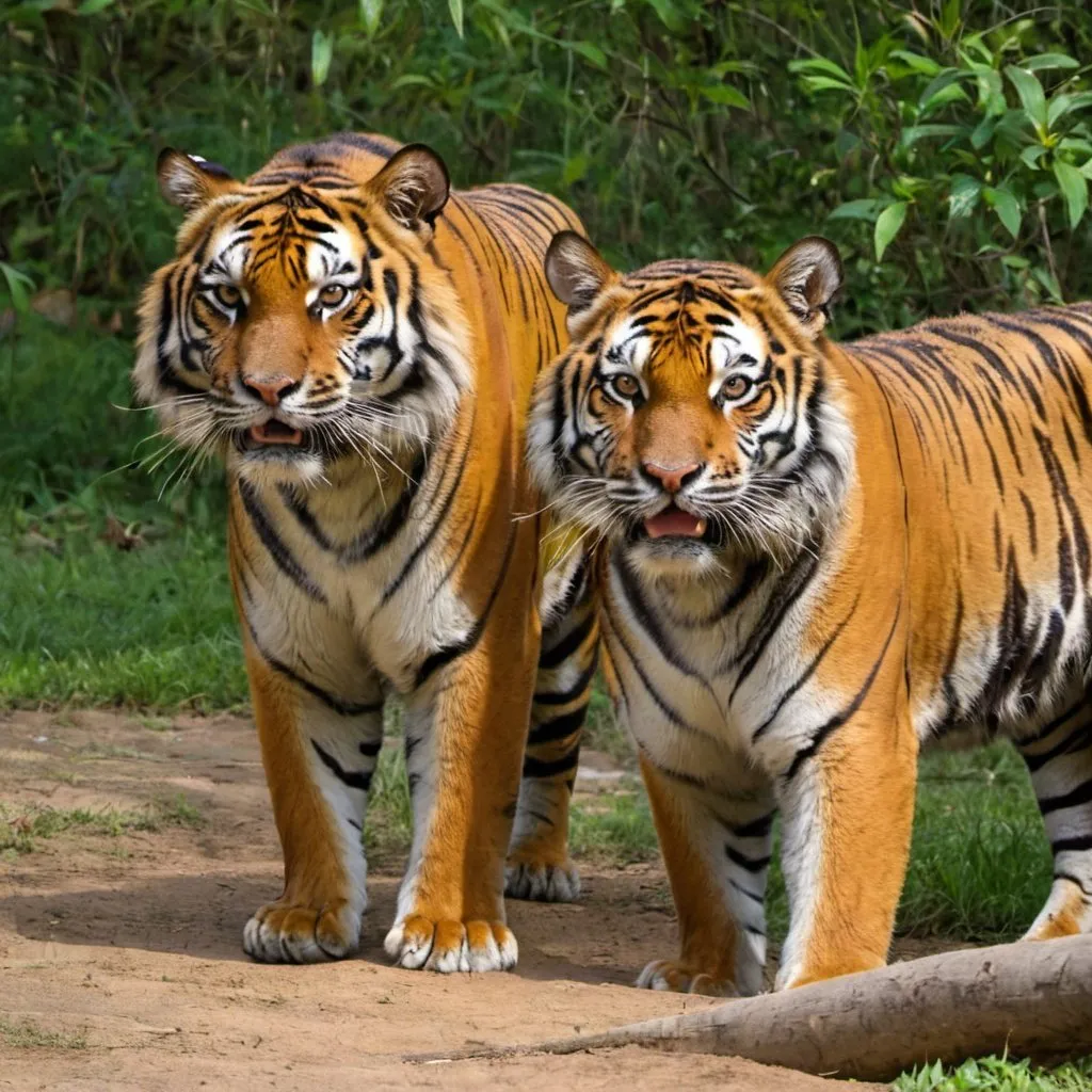 Prompt: tigers in the savhana