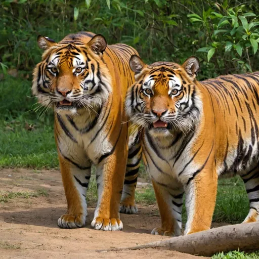 Prompt: tigers in the savhana