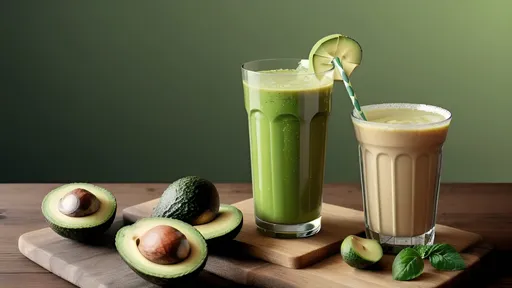 Prompt: A glass of avocado beverage that using avocado flavoring powder. 
In a bright background. 
Realistic, livelier, refreshing, and natural imagery tyle.