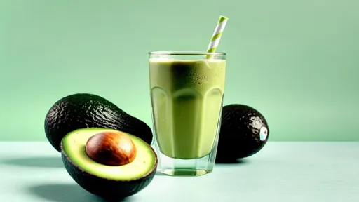 Prompt: A glass of avocado beverage that using avocado flavoring powder. 
In a bright background. 
Realistic, livelier, refreshing, and natural imagery tyle.