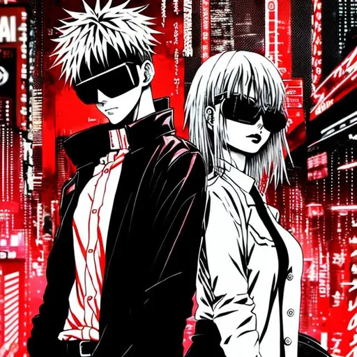 Prompt: Anime illustration of Alucard and Seras in matrix setting, intense and dynamic relationship, detailed features, highres, ultra-detailed, anime, cyberpunk, intense gaze, dramatic lighting, futuristic cityscape, Hellsing Ultimate, professional, detailed eyes, sleek design, cool tones, atmospheric lighting