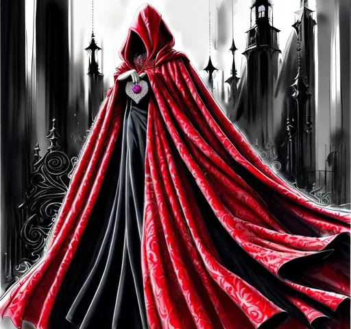 Prompt: Detailed illustration of Alucard from Hellsing Ultimate OVA in Disney princess style, wearing Corazon's cloak, regal and elegant pose, high quality, colorful, detailed facial features, intricate clothing, vibrant palette, fantasy, gothic, regal attire, detailed eyes, luxurious design, professional, enchanting lighting