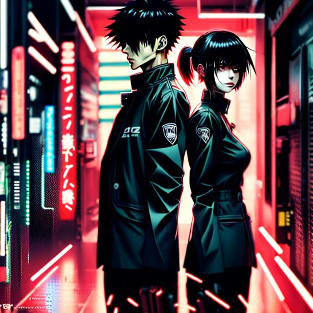 Prompt: Intense 3D anime illustration of Alucard and Seras in a matrix setting, dynamic relationship, cinematic quality, action-packed, detailed character design, dark and moody lighting, cyberpunk, futuristic animation, highres, ultra-detailed, anime, dynamic pose, professional, atmospheric lighting, intense relationship