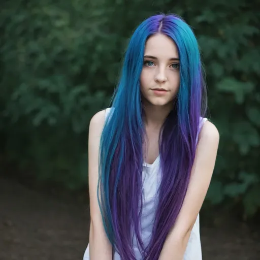 Prompt: girl with long blue and purple hair