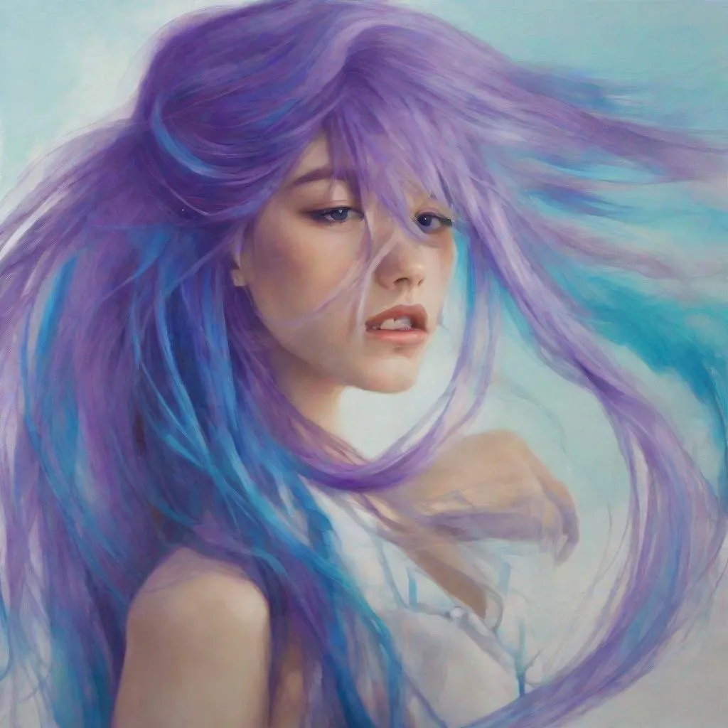 Prompt: girl with long blue and purple hair