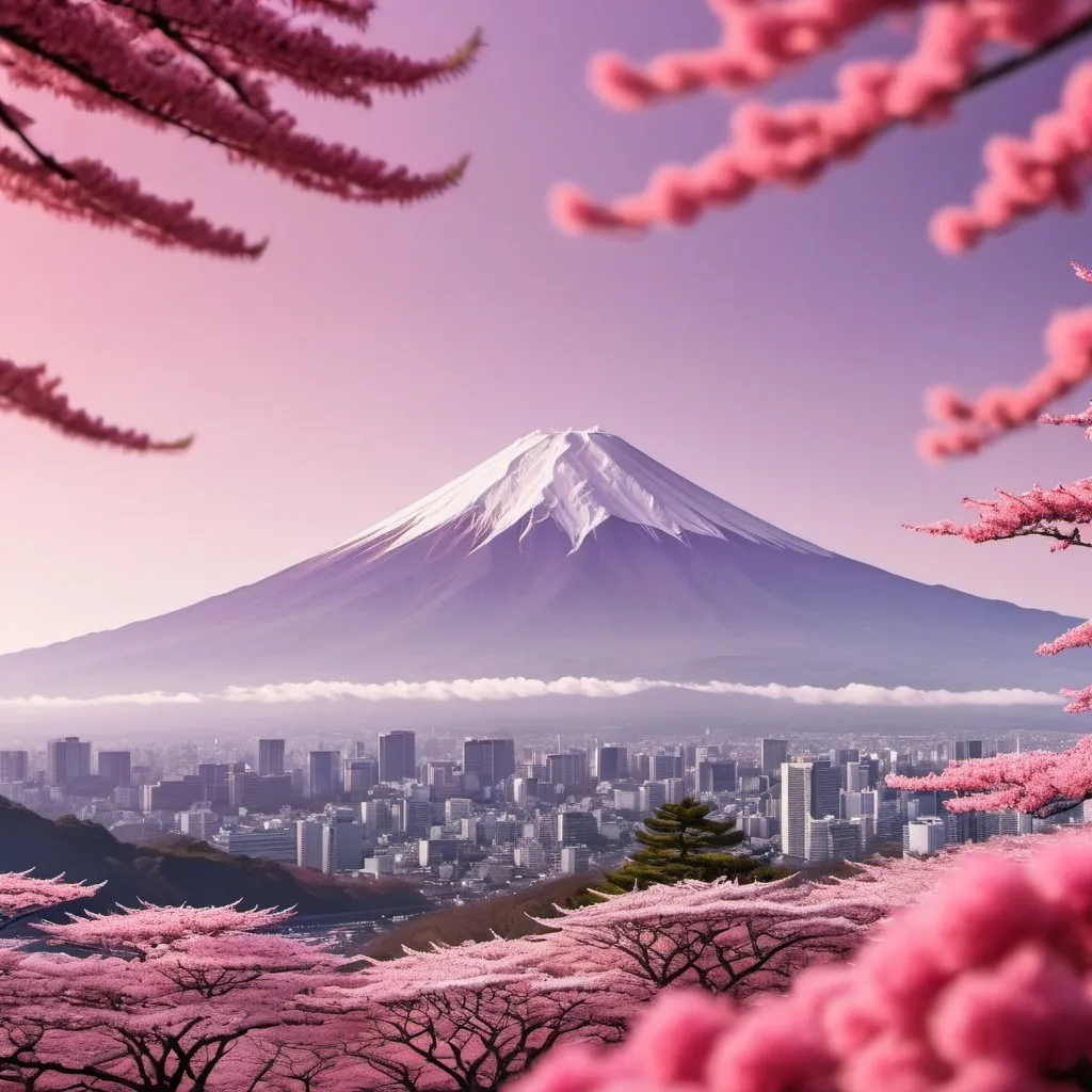 Prompt: Japan Mount Fuji Landscape Pink 8k resolution concept  illustration digital illustration Professional photography, bokeh, natural lighting, canon lens, shot on dslr 64 megapixels sharp focus"