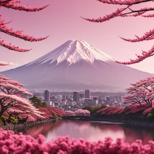 Prompt: Japan Mount Fuji Landscape Pink 8k resolution concept  illustration digital illustration Professional photography, bokeh, natural lighting, canon lens, shot on dslr 64 megapixels sharp focus"