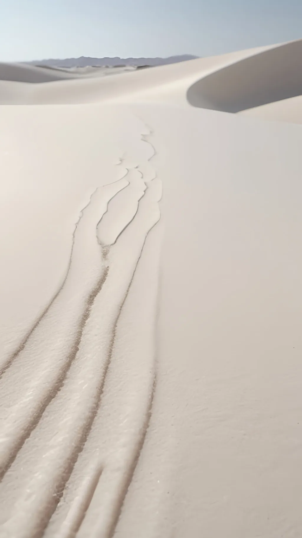 Prompt: A photorealistic very detailed portrait image of a  flat surface desert with all white sand, shot with a Sigma art 85mm f8 lense, with hip camera angle, 4k quality