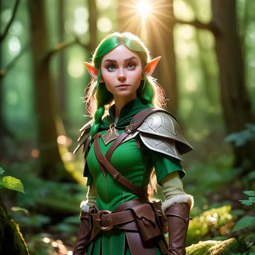 Prompt: Elf ranger in a mystical forest familycraest
 sunlight