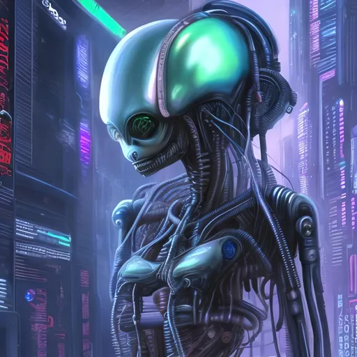 Prompt: Alien musical instrument scifi cyberpunk girl