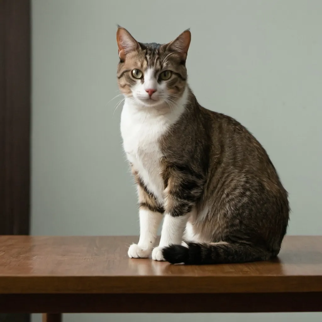 Prompt: a cat is sitting on a table