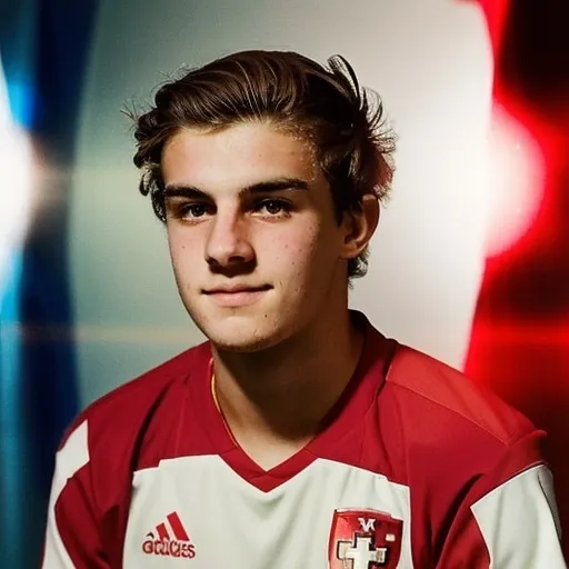 Prompt: Portrait photo of a young player of the Swiss football team.