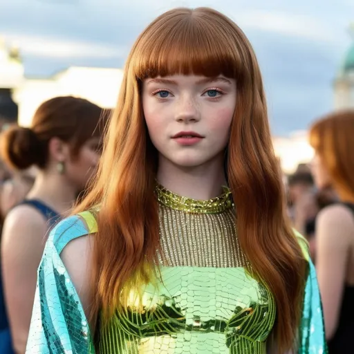 Prompt: Hyper realistic Sadie Sink as Naomi Campbell ready with a rave party festival total look in Berlin ready to party 