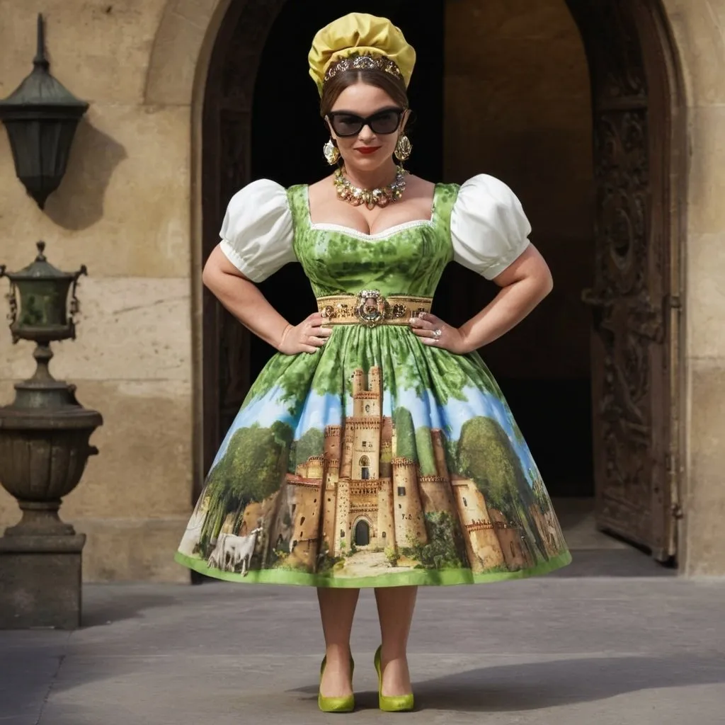 Prompt: Shrek wearing Dolce&Gabbana dress