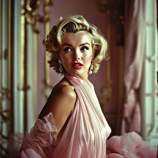 Prompt: (Marilyn Monroe wearing a glamorous Dior dress), high fashion, exquisite elegance, (soft lighting), vintage aesthetic, impeccable style, sophisticated grace, delicate facial features, flowing hair, lavish fabric details, luxurious background with stylish decor, timeless beauty, evoking classic Hollywood glamour, (ultra-detailed), cinematic quality, capturing the essence of 1950s fashion.