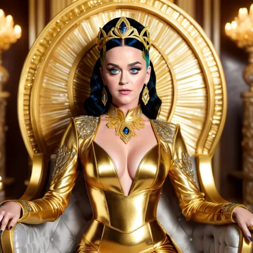 Prompt: (Gorgeous Katy Perry alien drag queen), resplendent in luxurious (golden robes), showcasing (8-inch stiletto high heels), striking a compelling pose, situated in an opulent throne room, adorned with intricate decor, soft ambient lighting creating a glamorous atmosphere, high-quality (4K ultra-detailed), capturing the ethereal beauty and elegance of the entity dominating her regal setting.