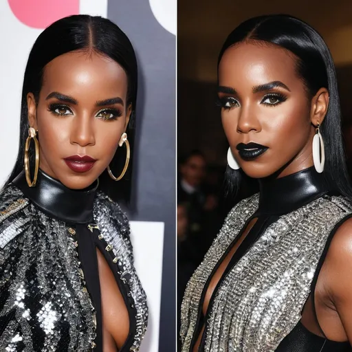 Prompt: Kelly Rowland Prada glam rock look