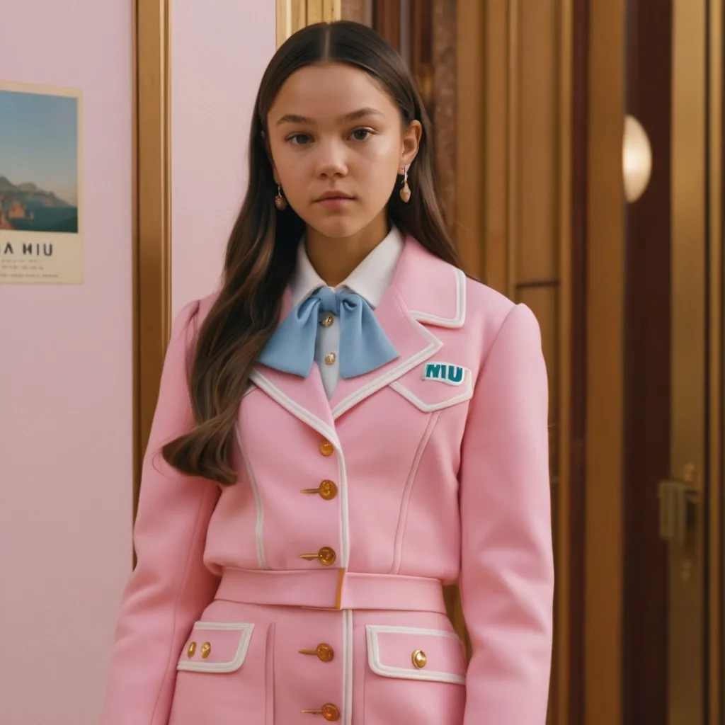 Prompt: Hyper realistic Olivia Rodrigo wearing a Miu Miu outfit in a Wes Anderson Movie 64 k ultra hd quality 