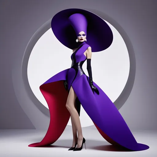 Prompt: (Yzma reimagined by Pierre Cardin), (futuristic fashion), sleek lines, vibrant colors, bold patterns, high fashion elegance, avant-garde design, whimsical elements, striking silhouette, elaborate accessories, cinema-style lighting, ultra-detailed, high quality, imaginative setting, dramatic ambiance, luxurious texture, artistic fusion of haute couture and animation, iconic style blend, visually captivating masterpiece.