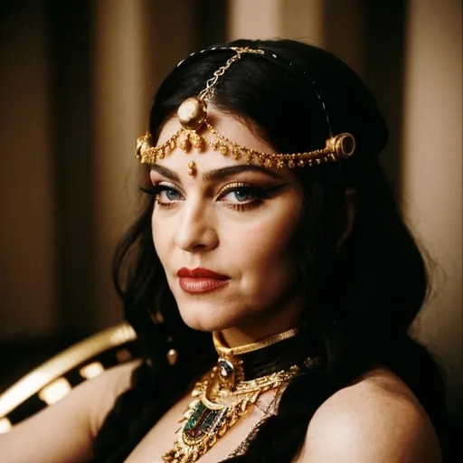 Prompt: Madonna as Cleopatra with Classic Egyptian makeup 