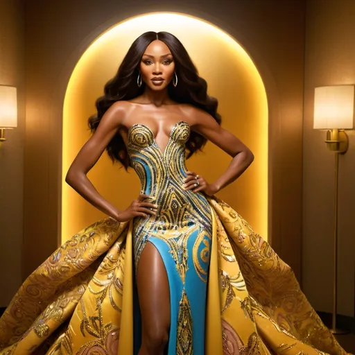 Prompt: Naomi Campbell Versace dress