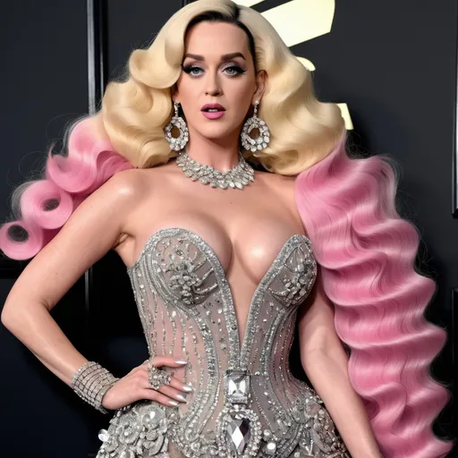 Prompt: Highly detailed image of Katy Perry as Cher as Amanda Lepore wearing a very glamorous and high fashionable highly detailed 64k 3D dress by Armani