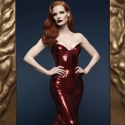Prompt: Jessica Chanstain as Jessica Rabbit wearing Jean Paul Gaultier