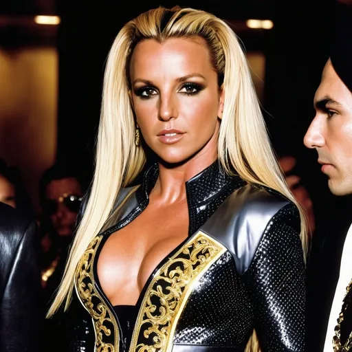 Prompt: Britney Spears Versace glam rock look